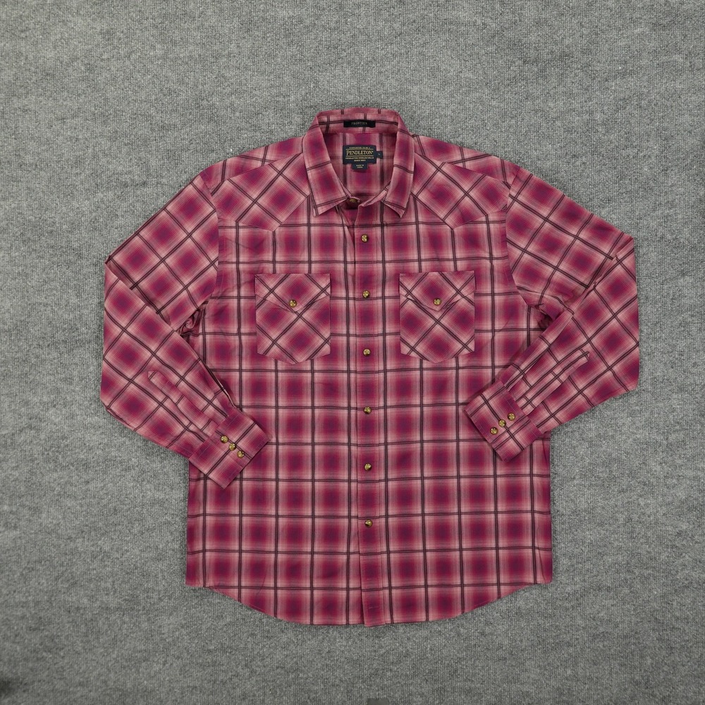 Pendleton‎ Shirt Mens Large Red Plaid Frontier Western Pearl Snap Long Sleeve